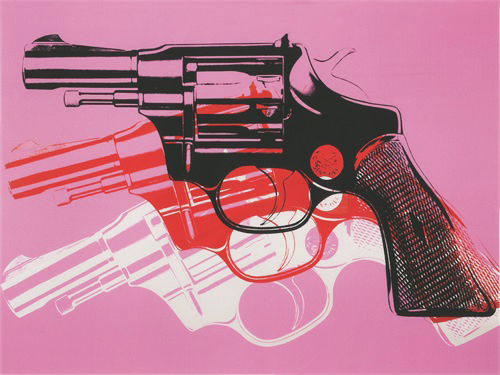 Gun, c. 1981-82 (black, white, red on pink)