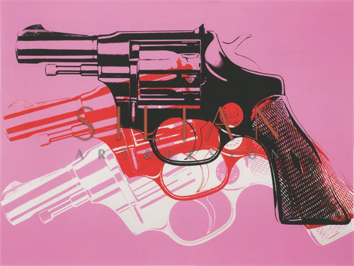 Gun, c. 1981-82 (black, white, red on pink)